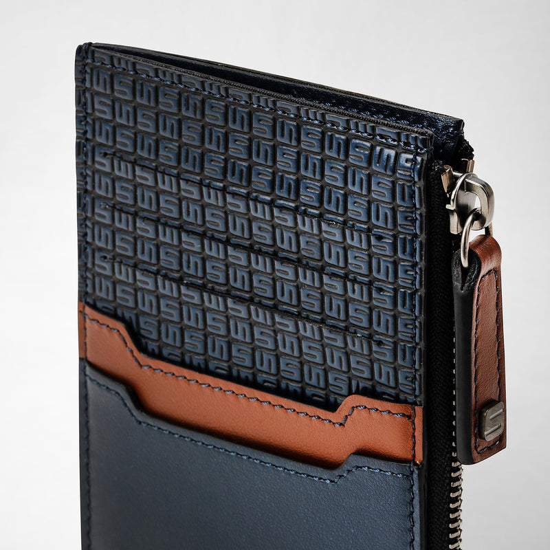 Stepan 72製ファスナーカードケース - ocean blue/navy/cuoio