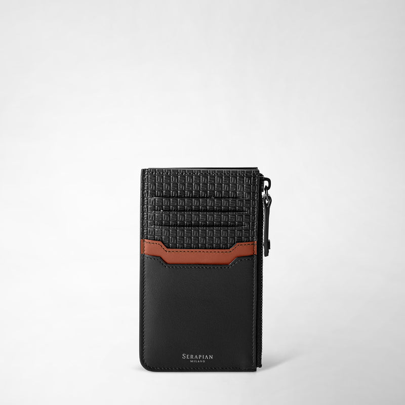 Zip card case in stepan 72 - black/black/cuoio